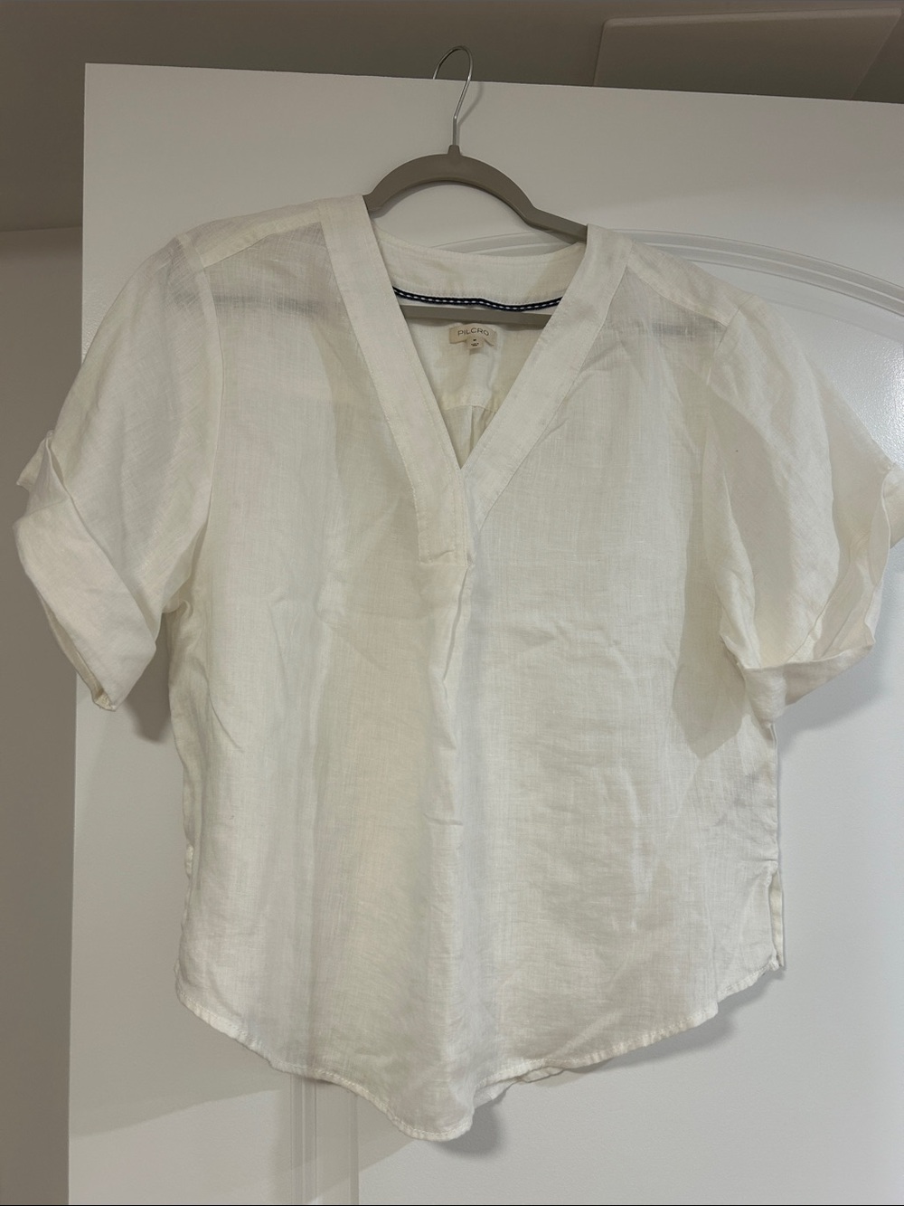 Pilcro White V-Neck Linen Blend Blouse